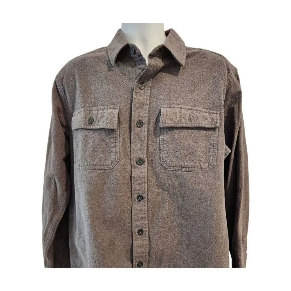 L L Bean Mens Gray Long Sleeve Button Up Chamois Flannel Shirt L Camping Hiking